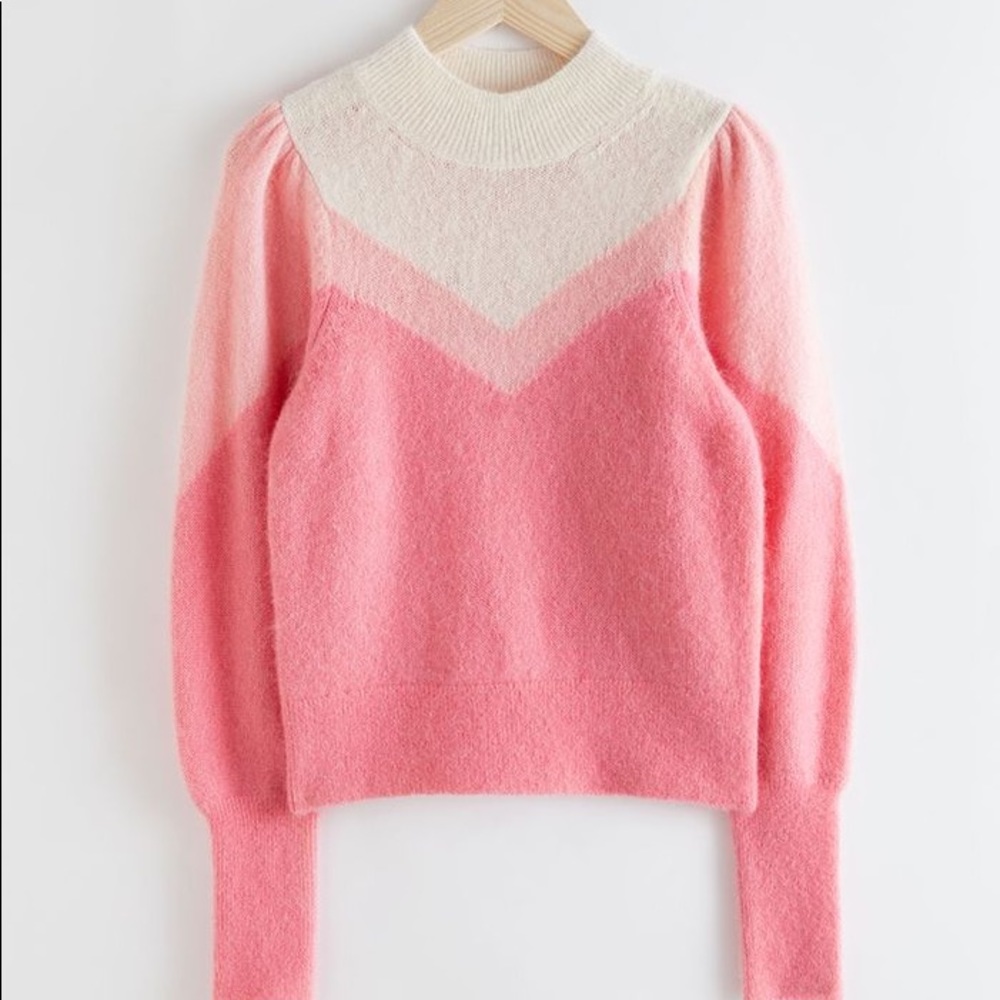 & Other Stories Color Block Puff Sleeve Sweater